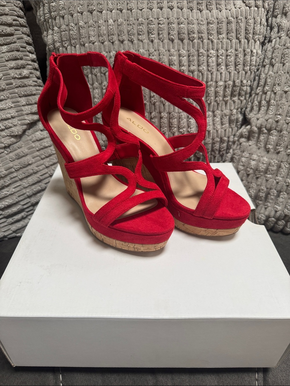 ALDO Red Strappy Suede Cork Wedge Sandals